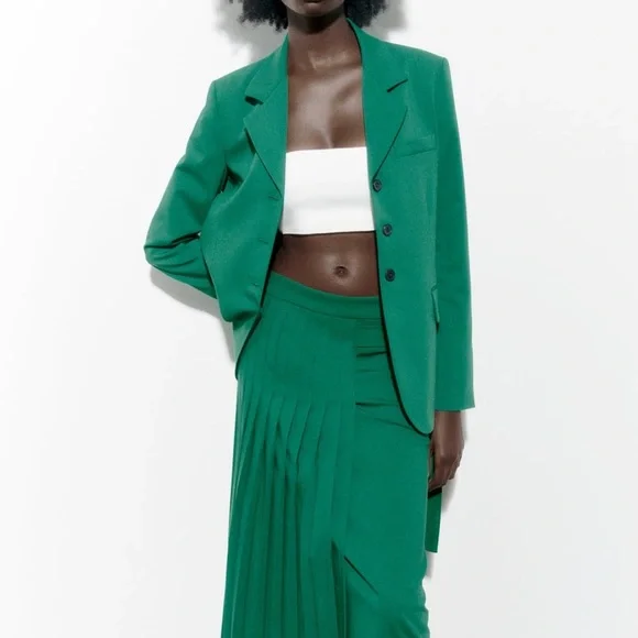 Zara Wool Blend Straight Cut Green Blazer 3 Button - Picture 2 of 15